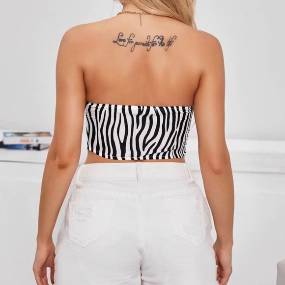 ZEBRA STRIPED BIG BOW TUBE TOP  NWOT - Picture 2 of 7